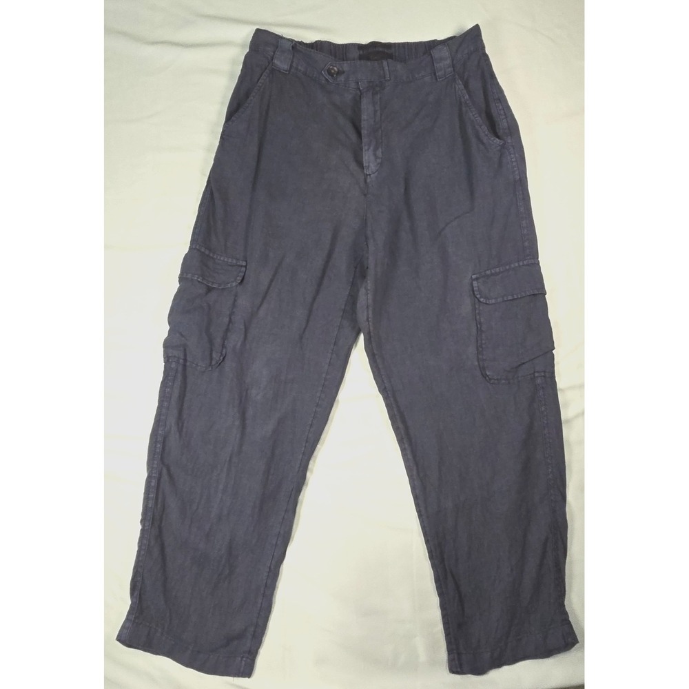 100% Linen Utility Cargo Jogger Pants Womens Medium Blueโ Coastal Casual Chic